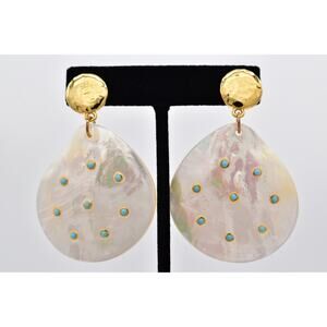 NEST Jewelry Mother of Pearl Mini Turquoise Drop Earrings Abalone Shell BinAI